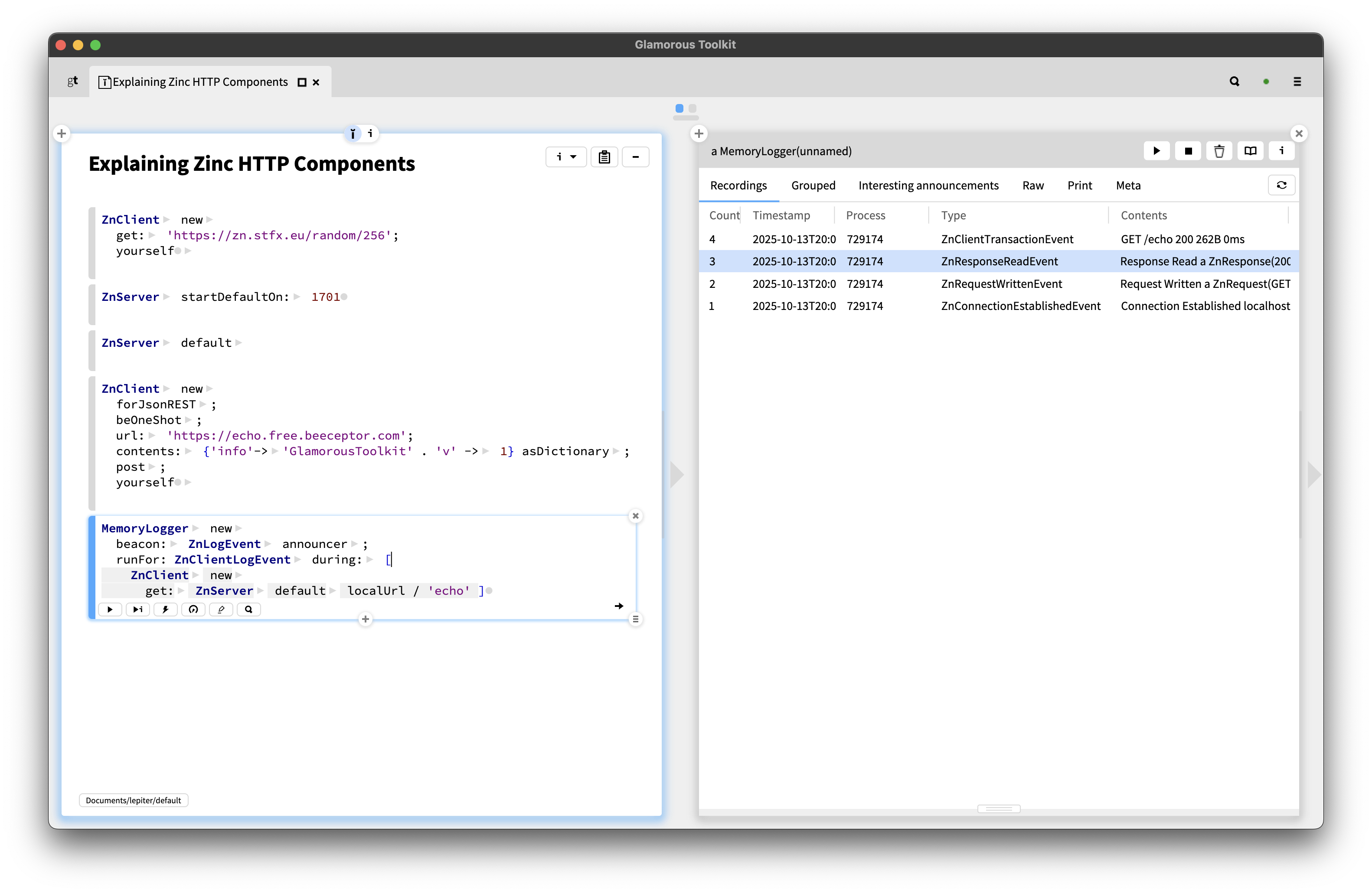 Zinc HTTP Client Log