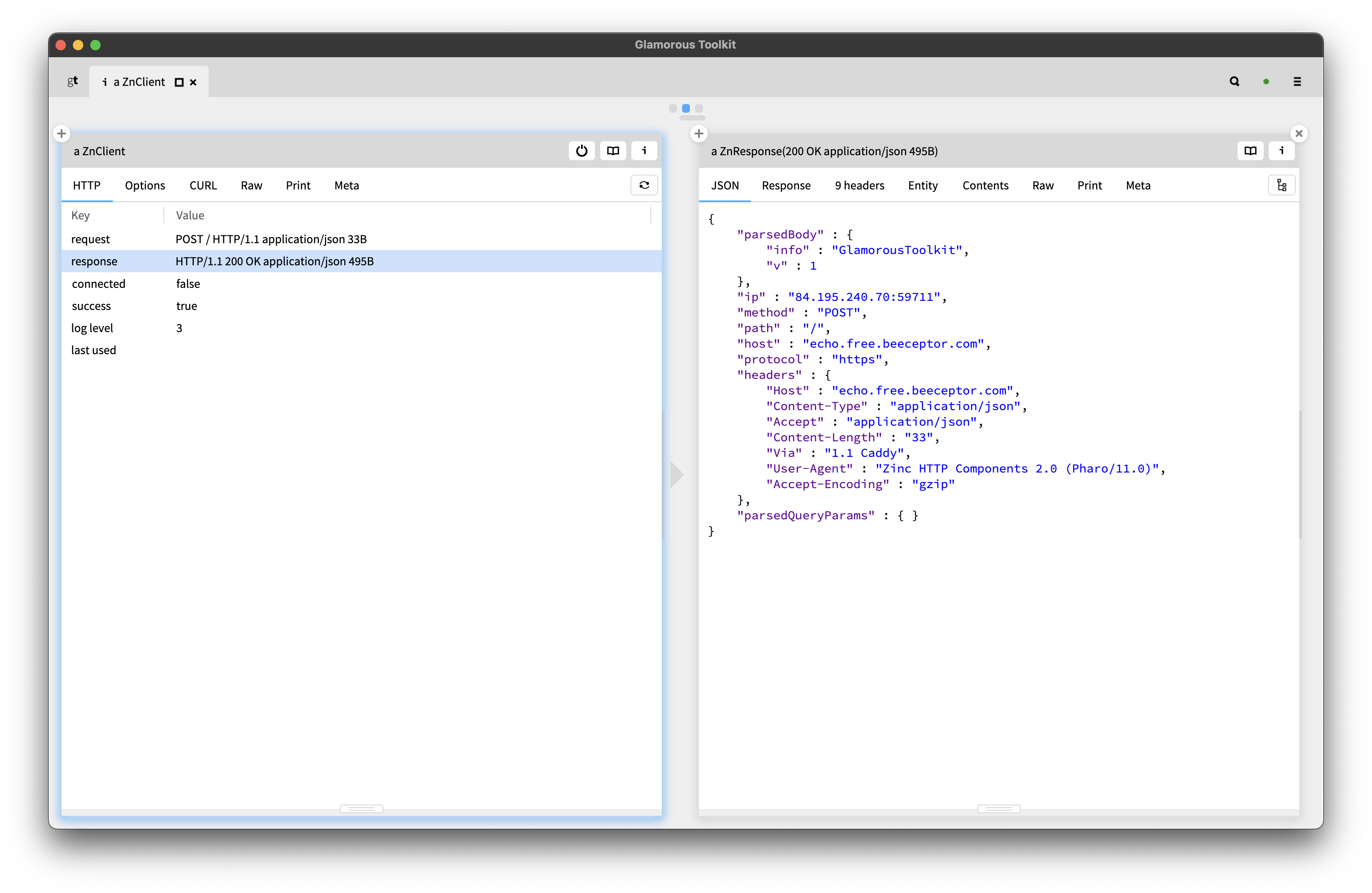 Zinc HTTP JSON REST Response